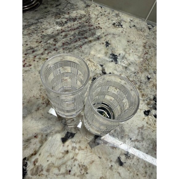 2 Ralph Lauren Glen Plaid Lead Crystal Signed Highball SHOT Glasses 4” bar ware - Picture 5 of 9